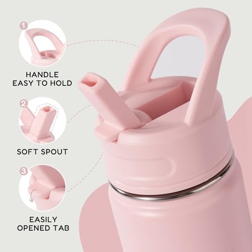 Fijinhom 12oz Kids Water Bottle for School, Toddler Bottles with Straws, Stainless Steel Vacuum Insulated Water Bottle for Boys&Girls, Leak-Proof, BPA-Free, Pink - Image 4