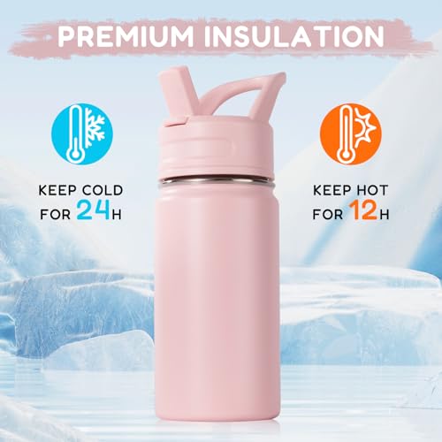 Fijinhom 12oz Kids Water Bottle for School, Toddler Bottles with Straws, Stainless Steel Vacuum Insulated Water Bottle for Boys&Girls, Leak-Proof, BPA-Free, Pink - Image 5