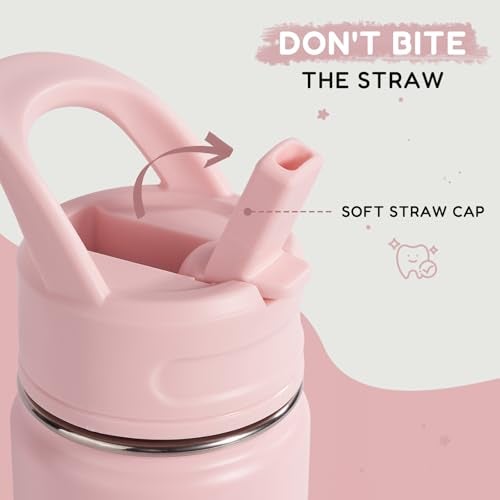 Fijinhom 12oz Kids Water Bottle for School, Toddler Bottles with Straws, Stainless Steel Vacuum Insulated Water Bottle for Boys&Girls, Leak-Proof, BPA-Free, Pink - Image 2