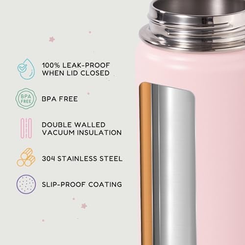 Fijinhom 12oz Kids Water Bottle for School, Toddler Bottles with Straws, Stainless Steel Vacuum Insulated Water Bottle for Boys&Girls, Leak-Proof, BPA-Free, Pink - Image 3