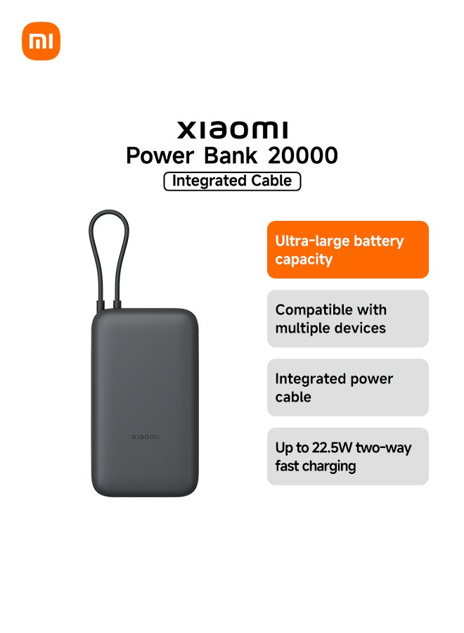 Xiaomi 20000 mAh Power Bank Integrated Cable USB-C and USB Ports 20000mAh 22.5W BHR9740GL Dark Gray - Image 1