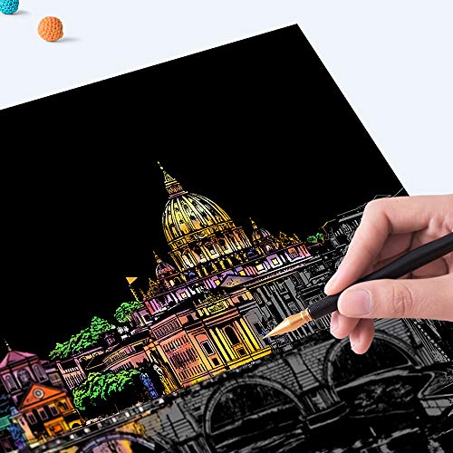 AP ARTSPER Scratch Art for Kids & Adults, Rainbow Engraving Painting Landscape Scratchboard(A4) Crafts Set: 8 Sheets 4 tools - Fireworks, Big Ben, Tower Bridge, Cristo Redentor, Ferris Wheel(Landmark Building) - Image 5