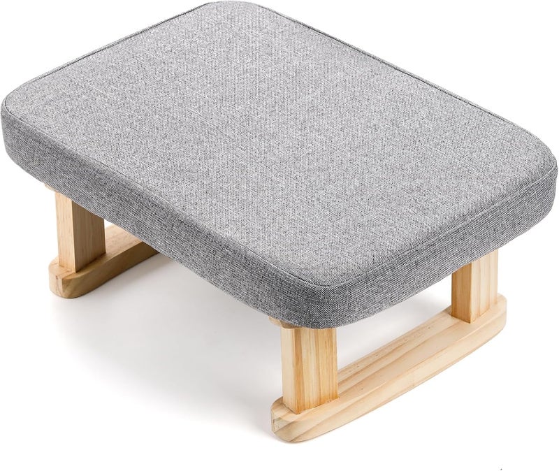 Md Decor Small Footstool Ottoman Rectangle Fabric Foot Stool Rest with Wooden Legs and NonSlip Soft Padding for Couch Desk Office Living Room Bedroom Entryway Dogs Gray - Image 1