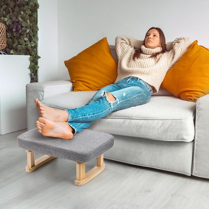 Md Decor Small Footstool Ottoman Rectangle Fabric Foot Stool Rest with Wooden Legs and NonSlip Soft Padding for Couch Desk Office Living Room Bedroom Entryway Dogs Gray - Image 2