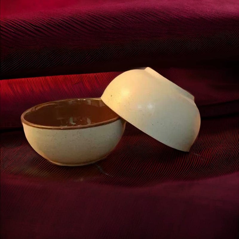 Caffeine Ceramic Handmade Cream Matte and Brown Katori Bowl (Set of 6) - Image 3