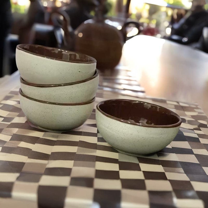 Caffeine Ceramic Handmade Cream Matte and Brown Katori Bowl (Set of 6) - Image 4