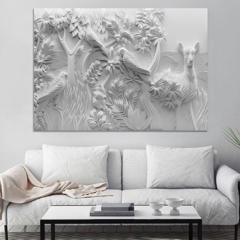 ماركتنا لوحة جداربة قماشية مطبوعة بتصميم اللوحة الجبسية مع برواز مجوف مقاس (70×50) قطعة واحدة - Image 2