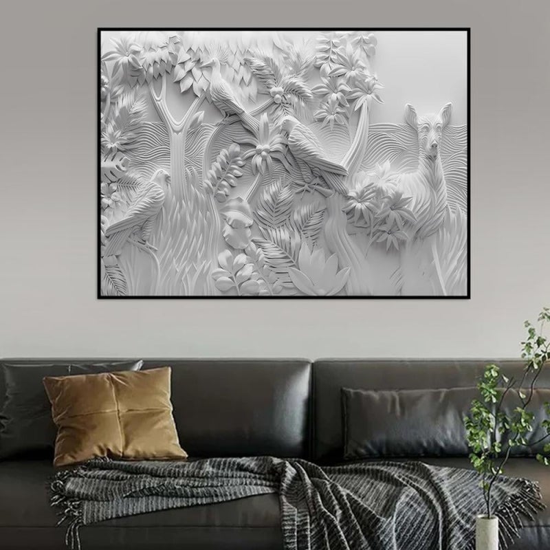 ماركتنا لوحة جداربة قماشية مطبوعة بتصميم اللوحة الجبسية مع برواز مجوف مقاس (70×50) قطعة واحدة - Image 3