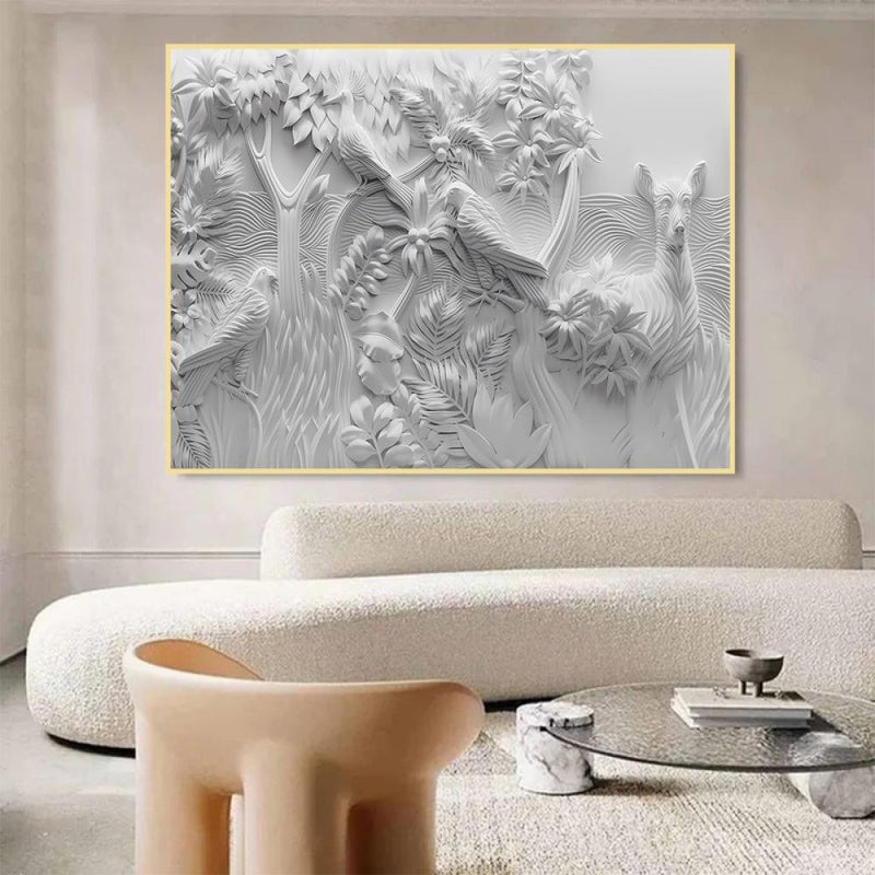 ماركتنا لوحة جداربة قماشية مطبوعة بتصميم اللوحة الجبسية مع برواز مجوف مقاس (70×50) قطعة واحدة - Image 1