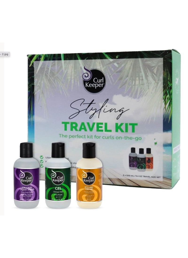 Curl Keeper Curl Keeper Travel Pack for Curly Hair  TSA Approved Travel Set Includes Original Liquid Styler Hold Gel  Styling Cream  FrizzFree Hair Care Products for All Curl Types  Starter Gift Set 