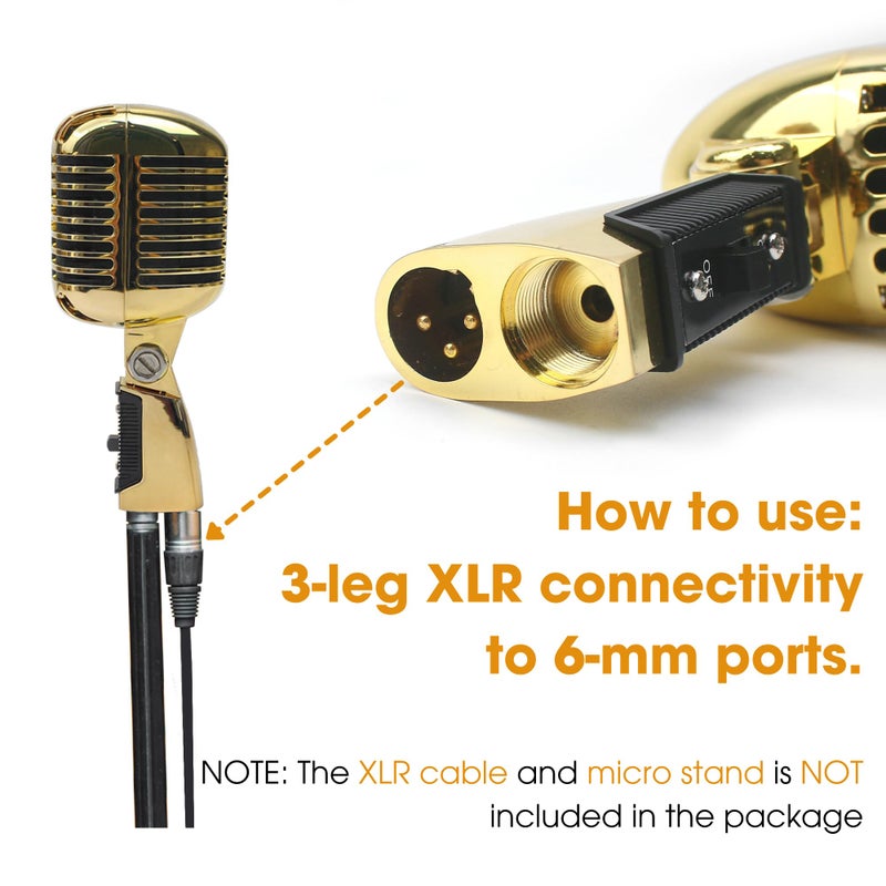 Marsrut Vintage Retro Old School Microphone, Professional Classic Dynamic Wired Vocal Cardioid Mic For Karaoke Live Performance In-Studio Recording Singing Stage, Fashioned Metal Prop, XLR Cable Compatible - Image 3