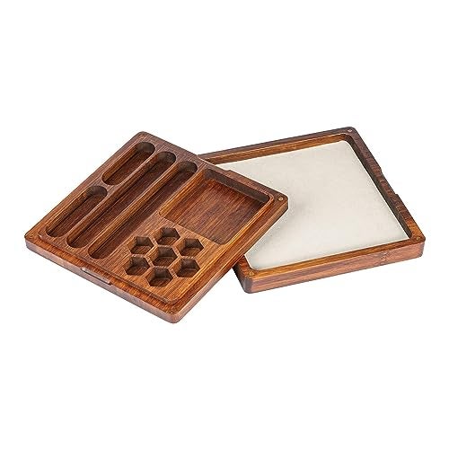 UDIXI 2 in 1 DND Dice Box Bamboo Storage Box with Magnetic Lid DD Dice Holder Case Dice Rolling Tray Combined into One for RPG Tabletop Games Holds 6 Sets of Polyhedral Dice - Image 1
