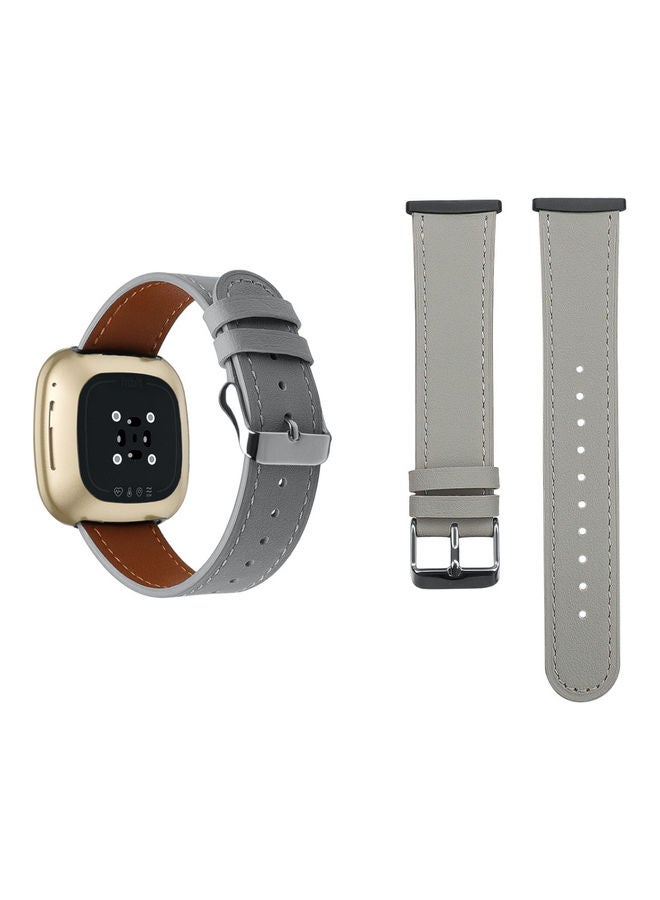 Perfii Genuine Leather Replacement Band For Fitbit Versa 3/Sense Grey - Image 2