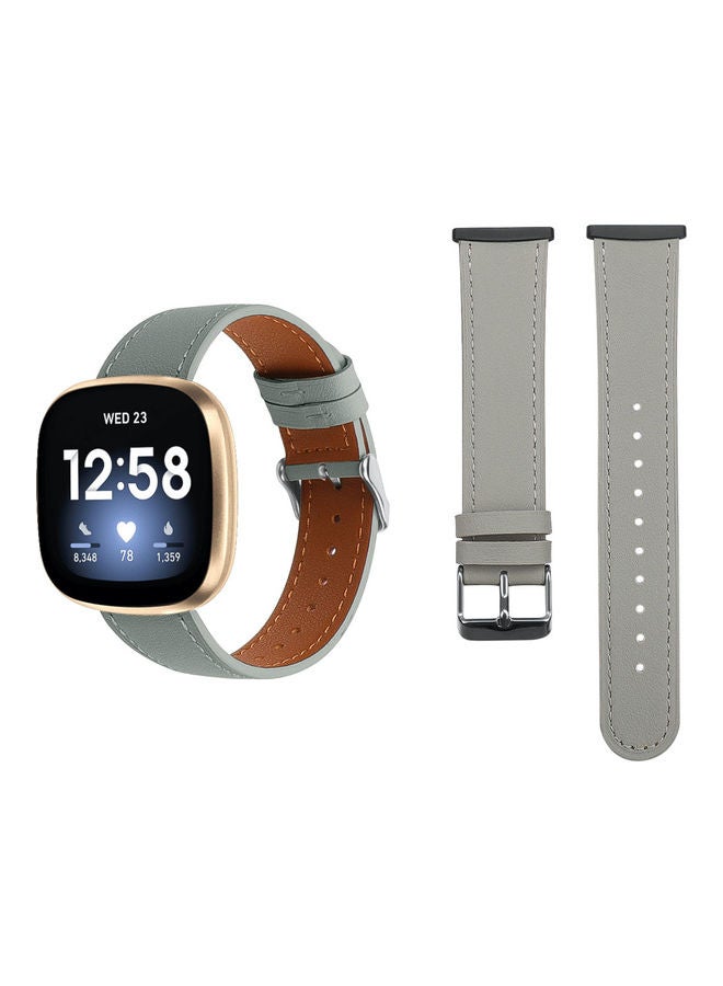 Perfii Genuine Leather Replacement Band For Fitbit Versa 3/Sense Grey - Image 1