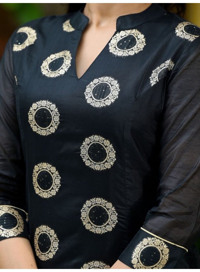 AKS Black Zari jacquard Kurta Set - Image 2