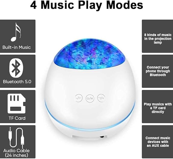 LEVGRY Star Projector,Ocean Waves with Music Player,Bluetooth Timer,8 Lighting Modes Kids Night Light Projector with Color Changing Remote Control,Skylight Star Projector for Adults and Kids - Image 5