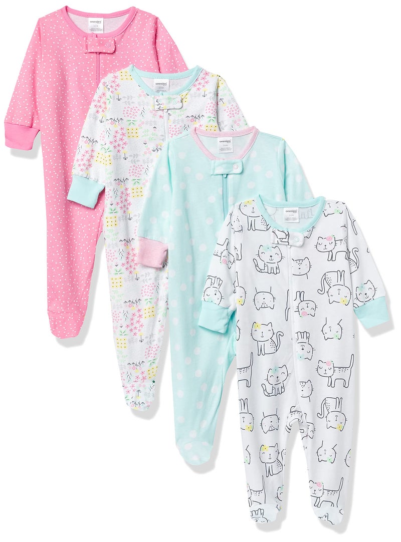 Onesies Brand Onesies Brand baby girls 4pack N Play Footies Multi Pack and Toddler Sleepers Cats Newborn US 