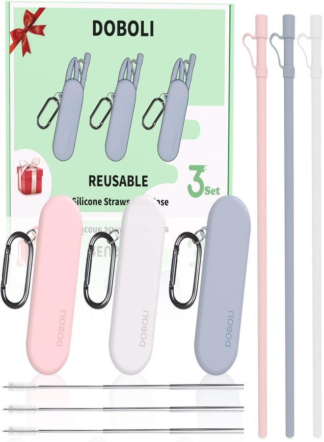 Doboli Reusable Straws with Case,12 inch Long Silicone Reusable Straws with Case, Portable Straw Foldable Drinking Travel Straw, Compatible with Stanley Owala 40 oz 30 oz Cup Tumbler 3 Set - Image 1