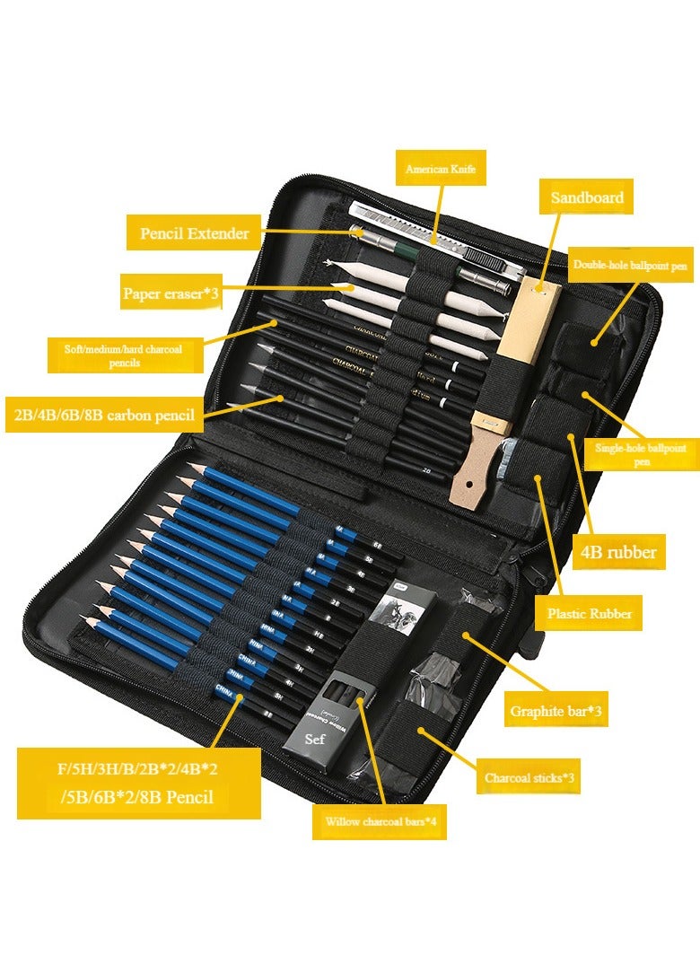 Generic 40 Piece Drawing Set, Sketchbook Professional Art Sketch Supplies, including Graphite Pencils, Charcoal Pencils, Pencil Sharpeners, Eraser Art Supplies, Artists, Adults, Teens Beginners  - Image 1