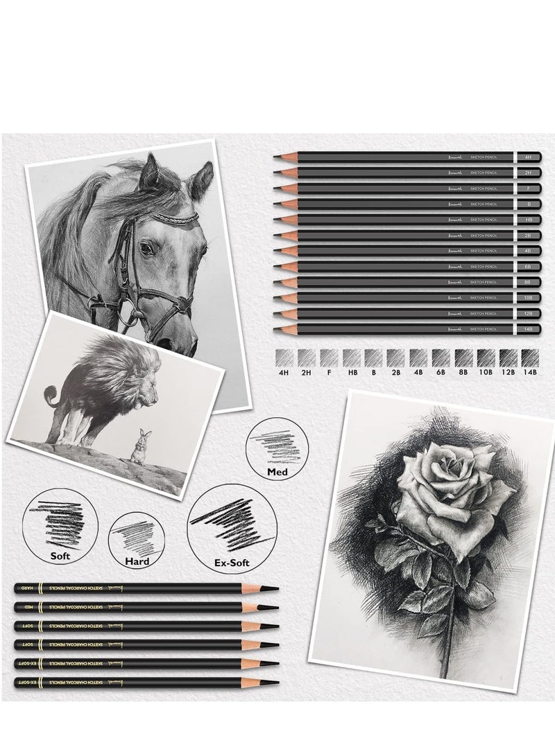 Generic 40 Piece Drawing Set, Sketchbook Professional Art Sketch Supplies, including Graphite Pencils, Charcoal Pencils, Pencil Sharpeners, Eraser Art Supplies, Artists, Adults, Teens Beginners  - Image 2