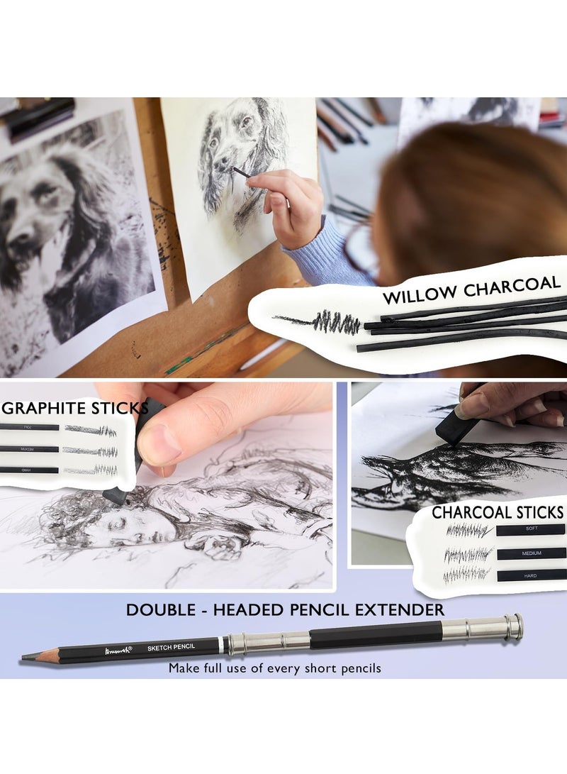 Generic 40 Piece Drawing Set, Sketchbook Professional Art Sketch Supplies, including Graphite Pencils, Charcoal Pencils, Pencil Sharpeners, Eraser Art Supplies, Artists, Adults, Teens Beginners  - Image 3
