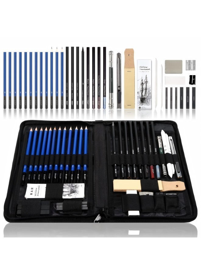 KALOUR 40-Piece Professional Sketching & Drawing Pencil Art Kit – Graphite, Colored Pencils, Charcoal, Pastels, Sharpener, Eraser for Artists, Beginners & Kids - Image 1