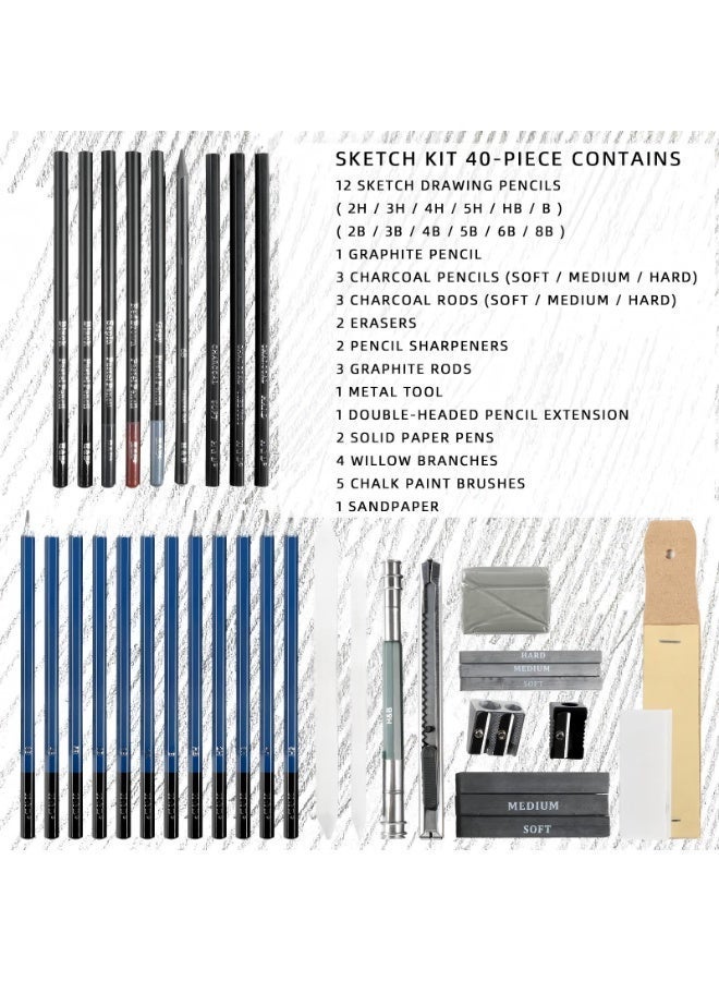 KALOUR 40-Piece Professional Sketching & Drawing Pencil Art Kit – Graphite, Colored Pencils, Charcoal, Pastels, Sharpener, Eraser for Artists, Beginners & Kids - Image 2
