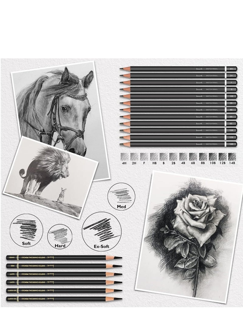 KALOUR 40-Piece Professional Sketching & Drawing Pencil Art Kit – Graphite, Colored Pencils, Charcoal, Pastels, Sharpener, Eraser for Artists, Beginners & Kids - Image 5