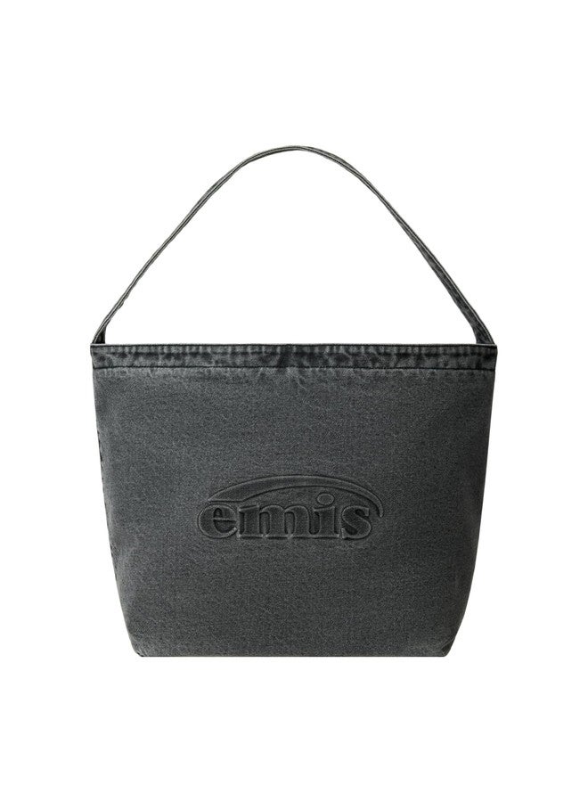 EMIS Logo Embossed Denim Shoulder Bag Unisex Casual Streetwear Bag Gray - Image 1
