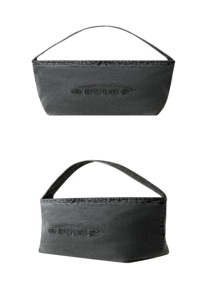 EMIS Logo Embossed Denim Shoulder Bag Unisex Casual Streetwear Bag Gray - Image 3