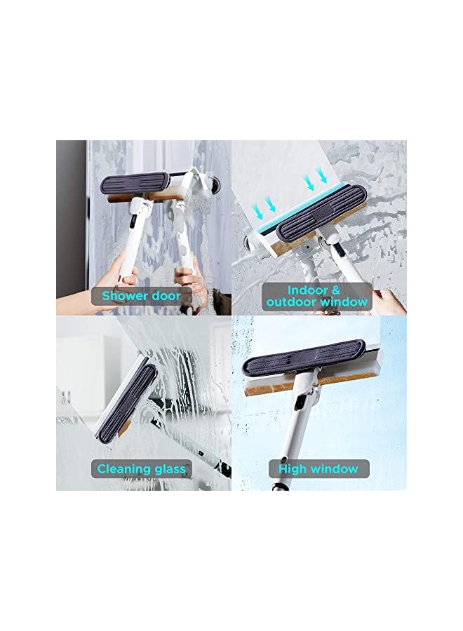 PROMASS أداة تنظيف النوافذ 3 في 1 مع عمود تمديد 110 سم إسفنجة غسيل النوافذ مع دوران 90 درجة لباب زجاج دش السيارة، غسيل النوافذ المرتفع في الأماكن المغلقة/المفتوحة - Image 3