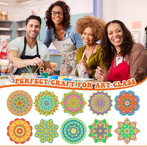Vercraft 28 Pcs Wooden Mandala Painting Set Diwali Crafts Include 10 Unfinished Wood Cutouts with 18 Colored Pencil for Making Kit Mandala Crafts for Painting DIY Home Decors(Floral Style) - Image 5