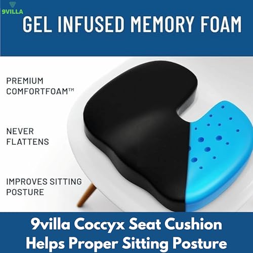 9villa Orthopedic Gel Memory Foam Coccyx Seat Cushion | Perfect Use for Hip,Tailbone, Sciatica & Back Pain Relief, Office Chair and Wheelchair Seat Pads,Car,Chair Cushion & Meditation Use - Image 3