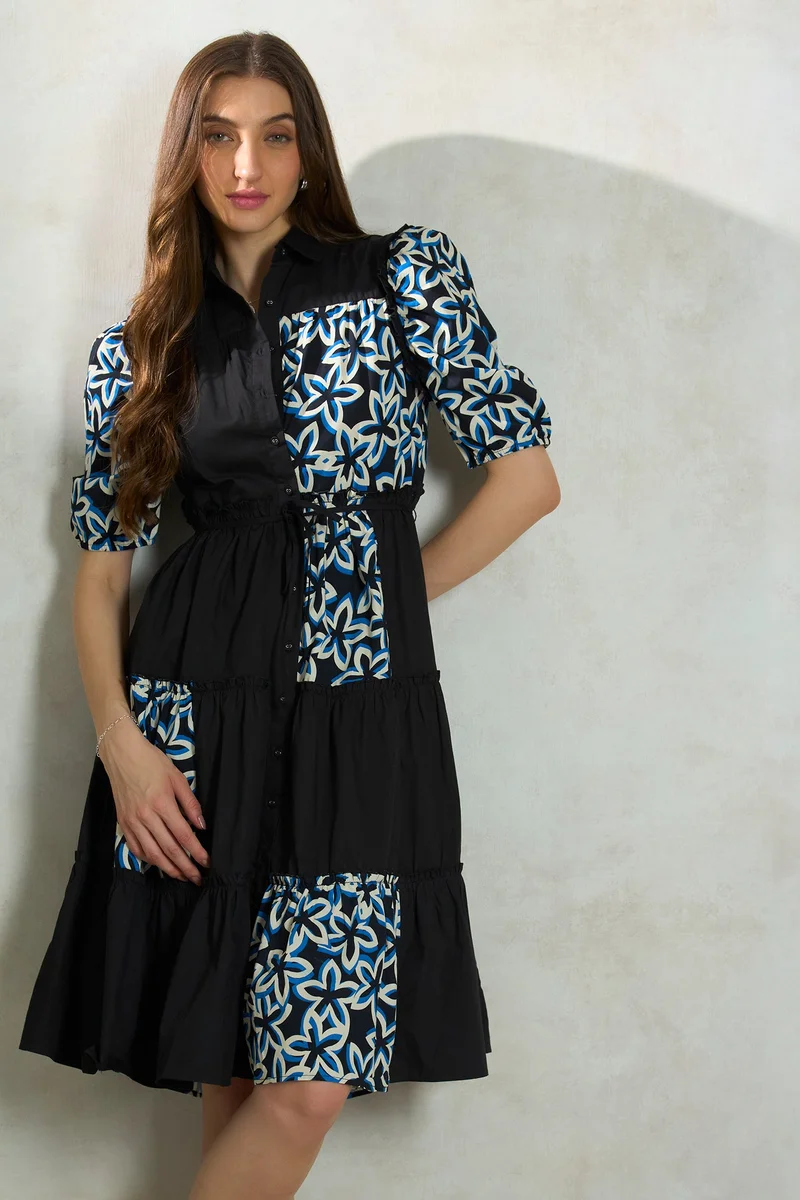 فيرجيو Cotton Tiered Brunchwear Patchwork Dresses for Women