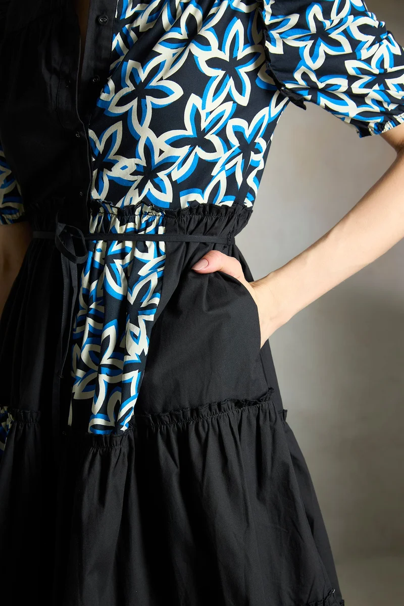 فيرجيو Cotton Tiered Brunchwear Patchwork Dresses for Women
