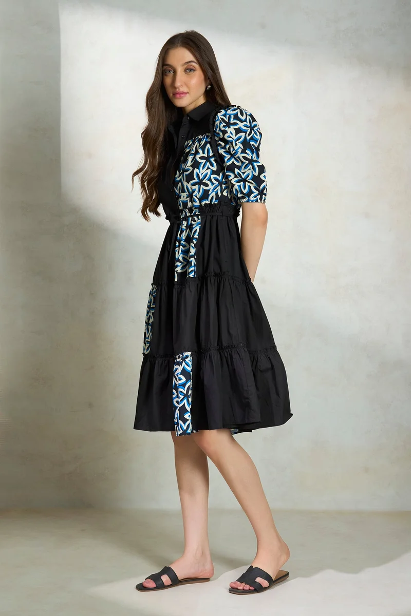فيرجيو Cotton Tiered Brunchwear Patchwork Dresses for Women