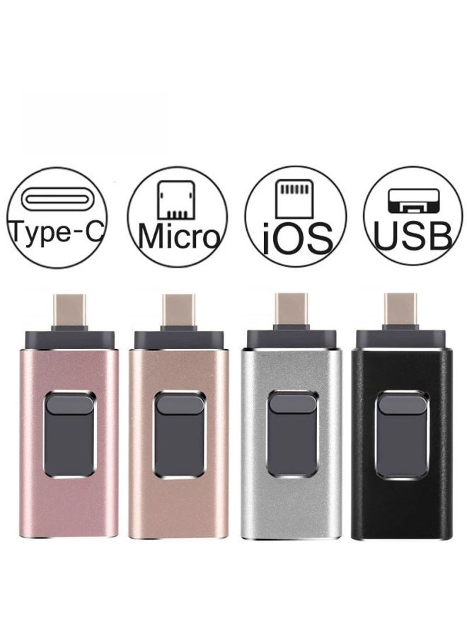 Multi-function Four-in-one USB Flash Drive Is Suitable For Apple Type C Android Full Capacity 128g High-speed Mobile Phone USB Flash Drive-Color:Champagne Gold (small Window)-Capacity:128GB - Image 2
