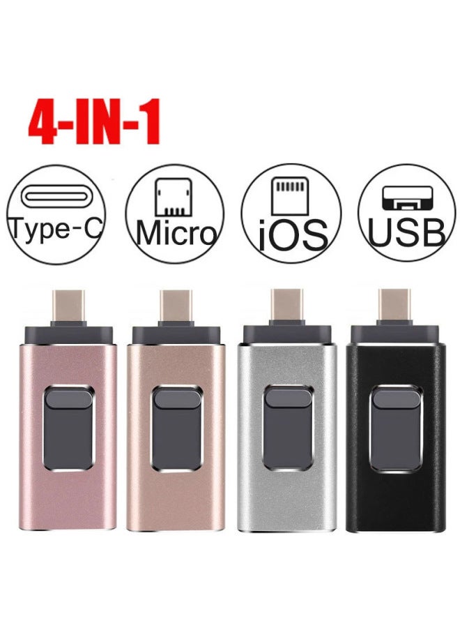 Multi-function Four-in-one USB Flash Drive Is Suitable For Apple Type C Android Full Capacity 128g High-speed Mobile Phone USB Flash Drive-Color:Champagne Gold (small Window)-Capacity:128GB - Image 1