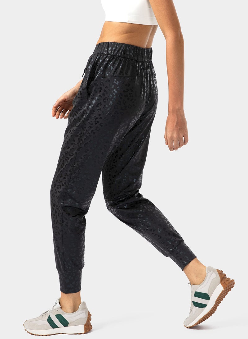 SANTINY Women's Joggers Pants Pockets Drawstring Running Sweatpants for Women Lounge Workout Jogging(Black Leopard_S) - Image 2