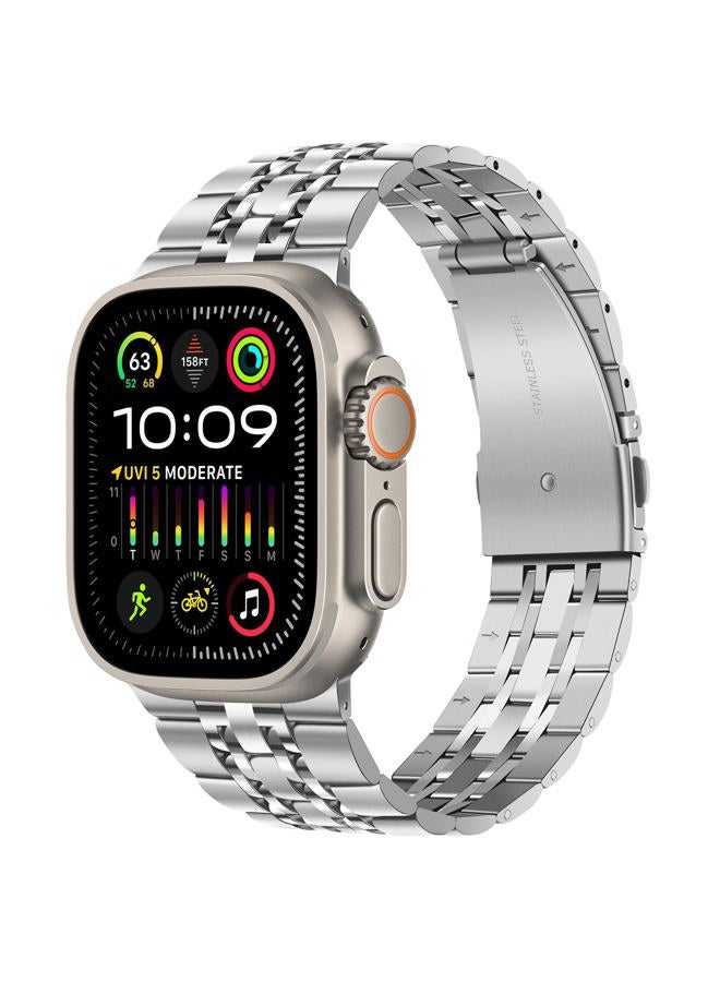 Band Compatible with Apple Watch Ultra 2 Ultra Band 49mm, Men Women Strap Solid Stainless Steel Metal Bracelet Compatible for Apple Watch Ultra 2 Ultra, 49mm Silver