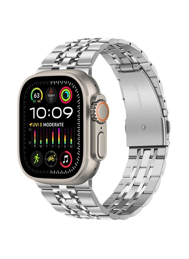 Tasikar - Band Compatible with Apple Watch Ultra 2 Ultra Band 49mm, Men Women Strap Solid Stainless Steel Metal Bracelet Compatible for Apple Watch Ultra 2 Ultra, 49mm Silver - Image 1