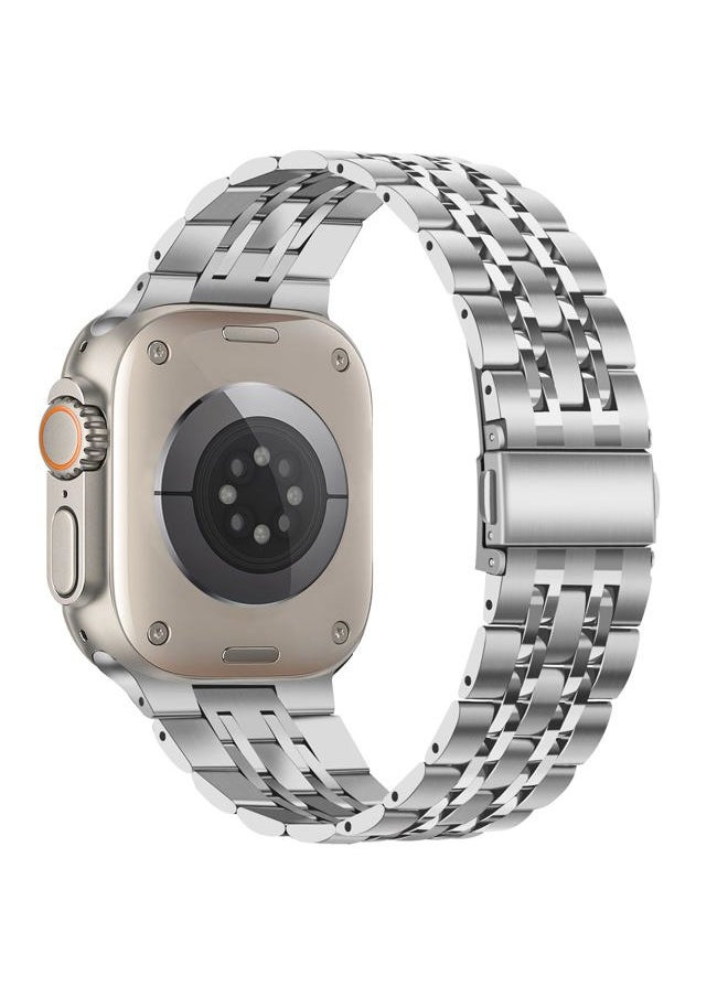 Tasikar - Band Compatible with Apple Watch Ultra 2 Ultra Band 49mm, Men Women Strap Solid Stainless Steel Metal Bracelet Compatible for Apple Watch Ultra 2 Ultra, 49mm Silver - Image 1