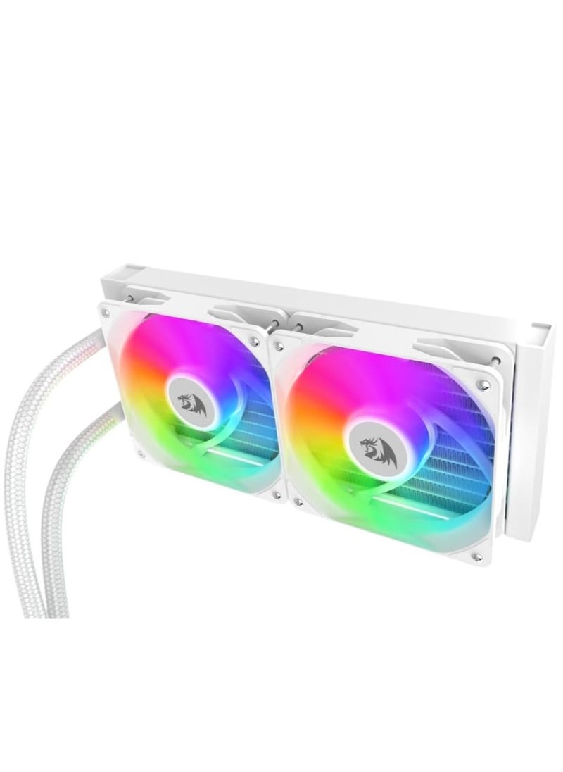 REDRAGON - Water cooler for laptop CCW-3011 ARGB 240mm - White with 2 fans 120mm with PWM control , Customizable lighting to match your setup. Pump Block For Low Noise Operation For Optimal Performance - Image 1