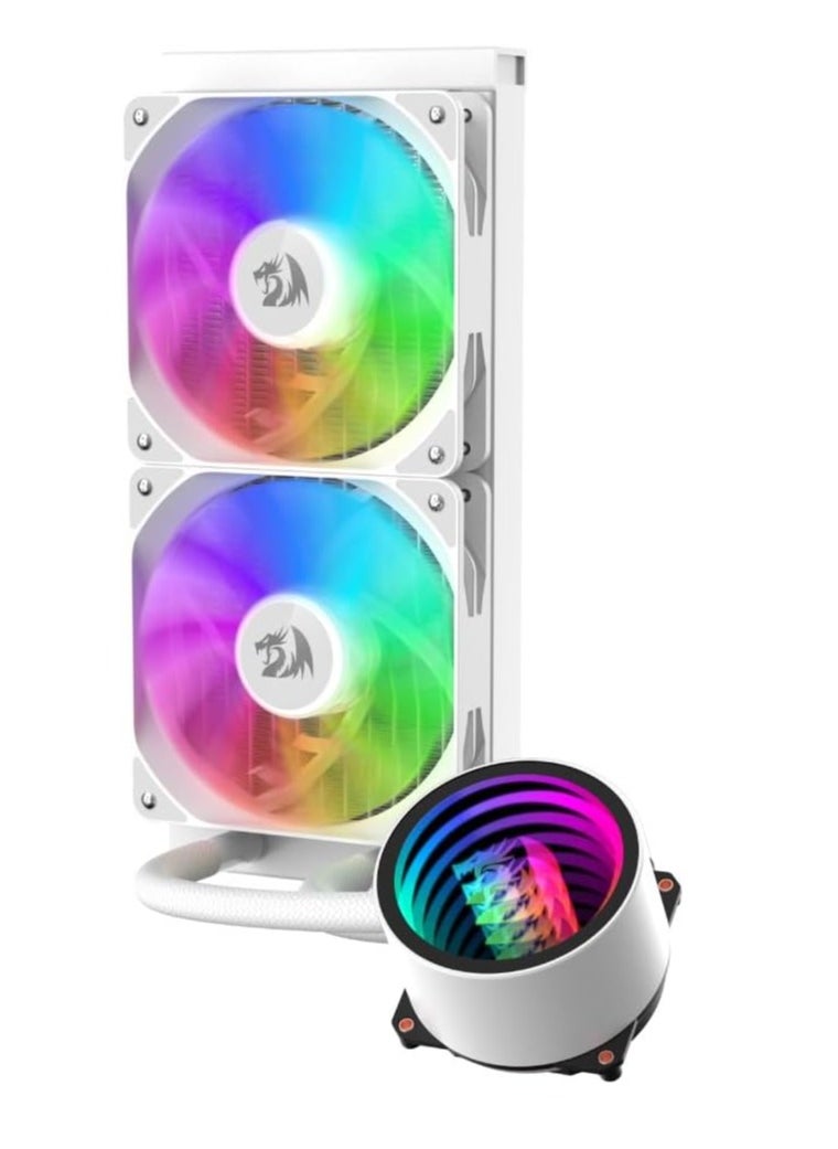 REDRAGON - Water cooler for laptop CCW-3011 ARGB 240mm - White with 2 fans 120mm with PWM control , Customizable lighting to match your setup. Pump Block For Low Noise Operation For Optimal Performance - Image 1