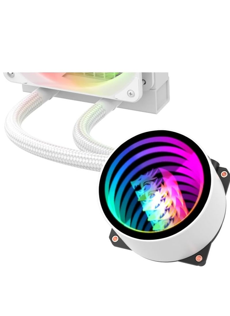 REDRAGON - Water cooler for laptop CCW-3011 ARGB 240mm - White with 2 fans 120mm with PWM control , Customizable lighting to match your setup. Pump Block For Low Noise Operation For Optimal Performance - Image 1