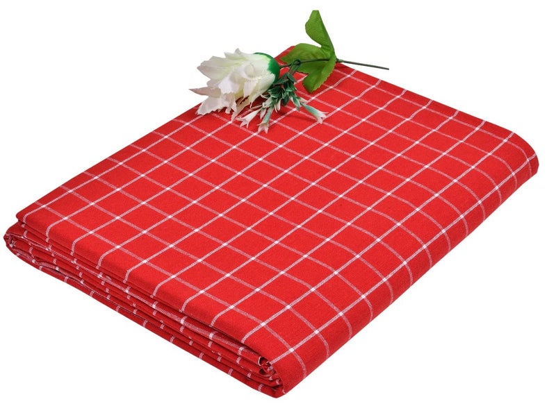 CRAZYWEAVES Handloom Khadi Cotton Bed Sheet for Single Bed Cover Premium Sustainable Fabric 100% Cotton Red, Checked Pattern Traditional Design (60X90, Red) - Image 4
