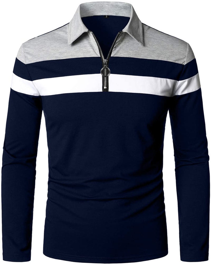 YTD Men's Long Sleeve Polo Shirts Casual Slim Fit Basic Designed Cotton Shirts - Image 1