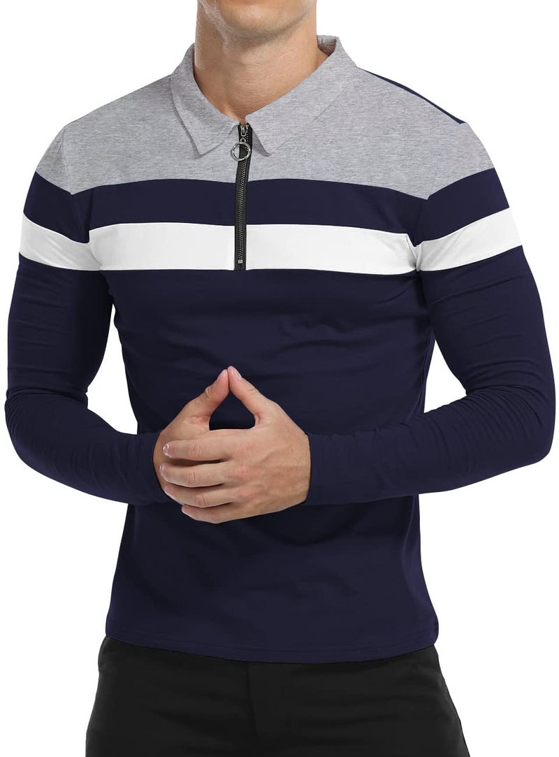 YTD Men's Long Sleeve Polo Shirts Casual Slim Fit Basic Designed Cotton Shirts - Image 4