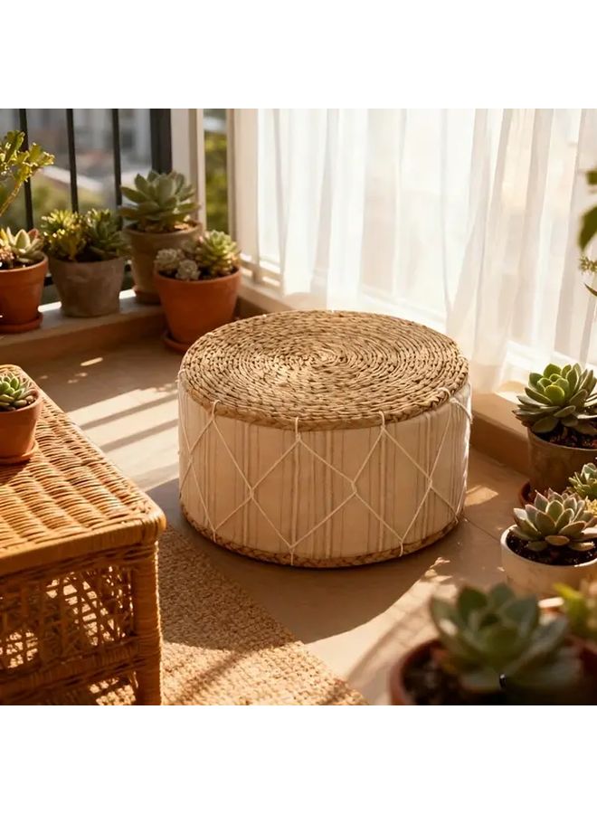 Blue Handmade Round Thick Grass Pad Ethnic Stripe Design For Living Room Bedroom Outdoor - Image 5