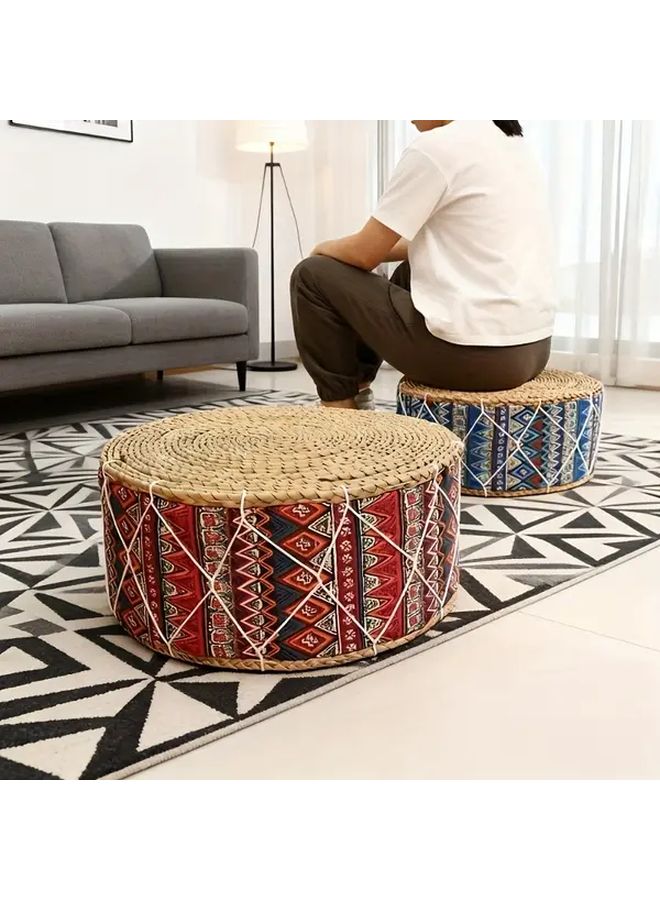 Blue Handmade Round Thick Grass Pad Ethnic Stripe Design For Living Room Bedroom Outdoor - Image 3